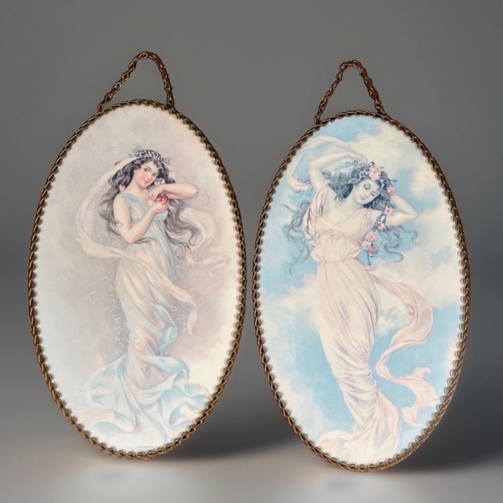 Anheiser-Busch Four Seasons Godess Oval Wall Art Hanging Plaque Brass Trim '60s